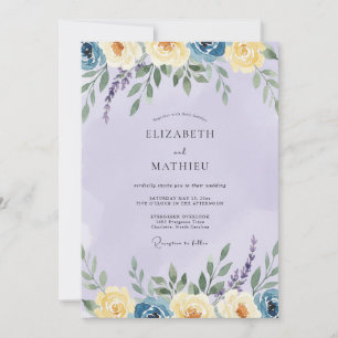Convite Casamento de Ranunculus Eucalipto Amarelo e Violet