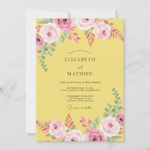 Convite Casamento de Ranunculus Eucalipto Amarelo Ensolara