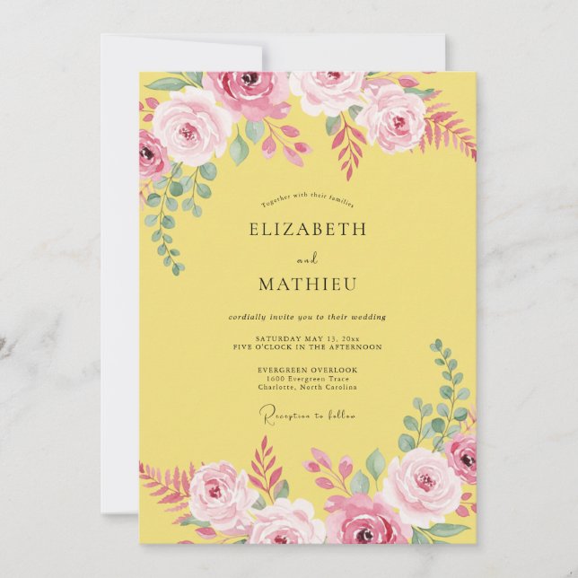 Convite Casamento de Ranunculus Eucalipto Amarelo Ensolara (Frente)