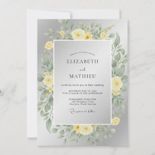 Convite Casamento de Ranunculus Eucalipto Amarelo Prata