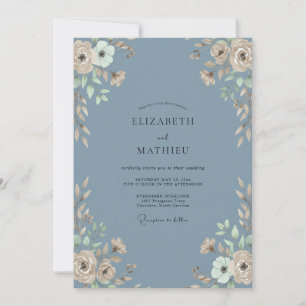 Convite Casamento de Ranunculus Eucalipto Azul Aço