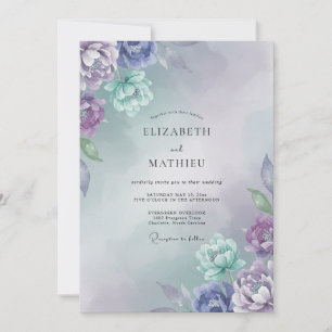 Convite Casamento de Ranunculus Eucalipto Azul Aquamarinho