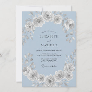 Convite Casamento de Ranunculus Eucalipto Azul Geado