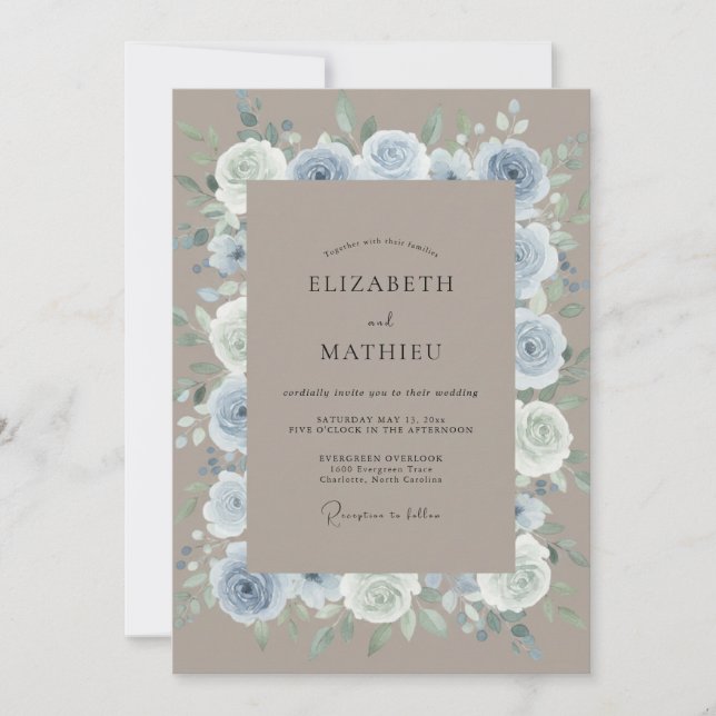 Convite Casamento de Ranunculus Eucalipto Azul-Pervinca Be (Frente)