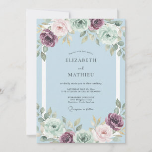 Convite Casamento de Ranunculus Eucalipto Azul Pó