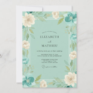 Convite Casamento de Ranunculus Eucalipto Azul Turquesa Me