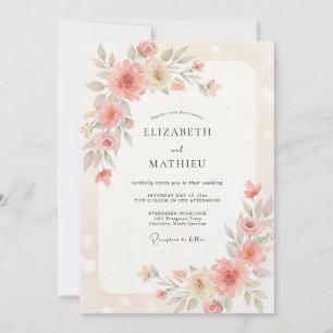 Convite Casamento de Ranunculus Eucalipto Bege Rosa