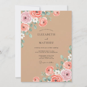 Convite Casamento de Ranunculus Eucalipto Bege Tomara