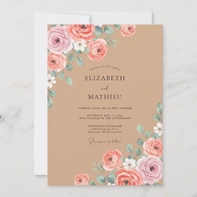 Convite Casamento de Ranunculus Eucalipto Bege Tomara (Frente)