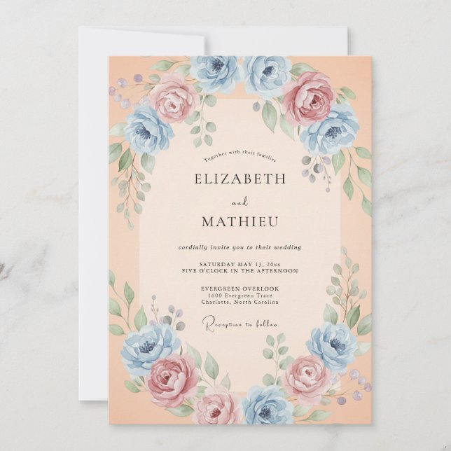 Convite Casamento de Ranunculus Eucalipto Beijo de Damasco (Frente)