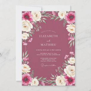 Convite Casamento de Ranunculus Eucalipto Borgonha Profund