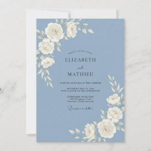 Convite Casamento de Ranunculus Eucalipto Branco Aço