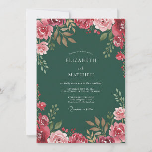 Convite Casamento de Ranunculus Eucalipto Caçador Carmesim