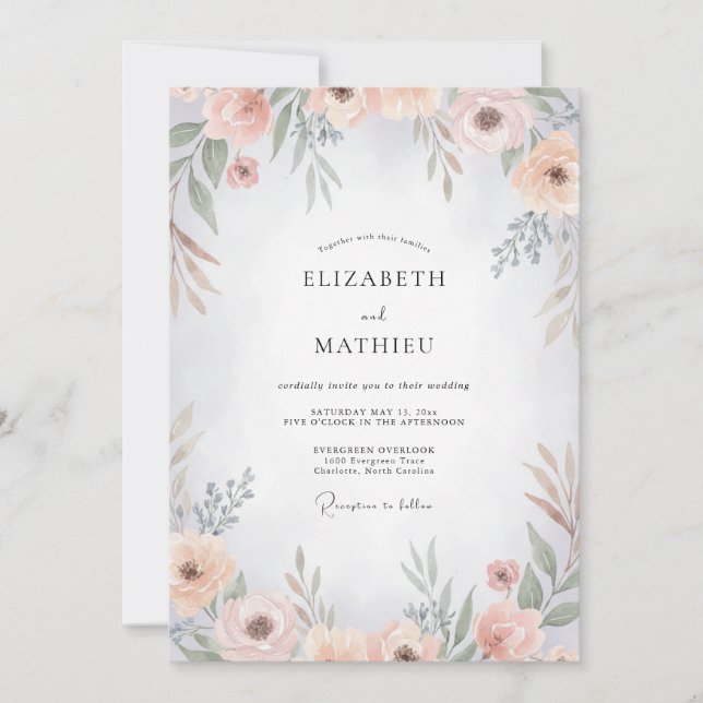 Convite Casamento de Ranunculus Eucalipto Céu Dourado (Frente)