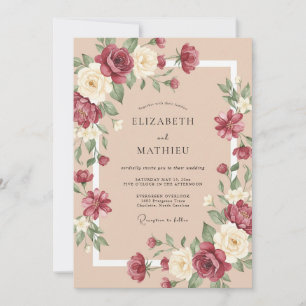 Convite Casamento de Ranunculus Eucalipto Champagne Borgon