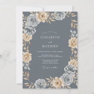 Convite Casamento de Ranunculus Eucalipto Champanhe Slate