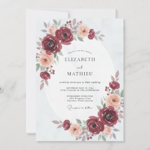 Convite Casamento de Ranunculus Eucalipto com Burgundy Blu
