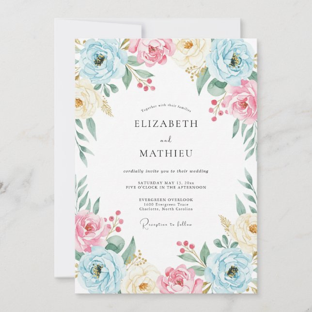 Convite Casamento de Ranunculus Eucalipto com Champanhe e  (Frente)