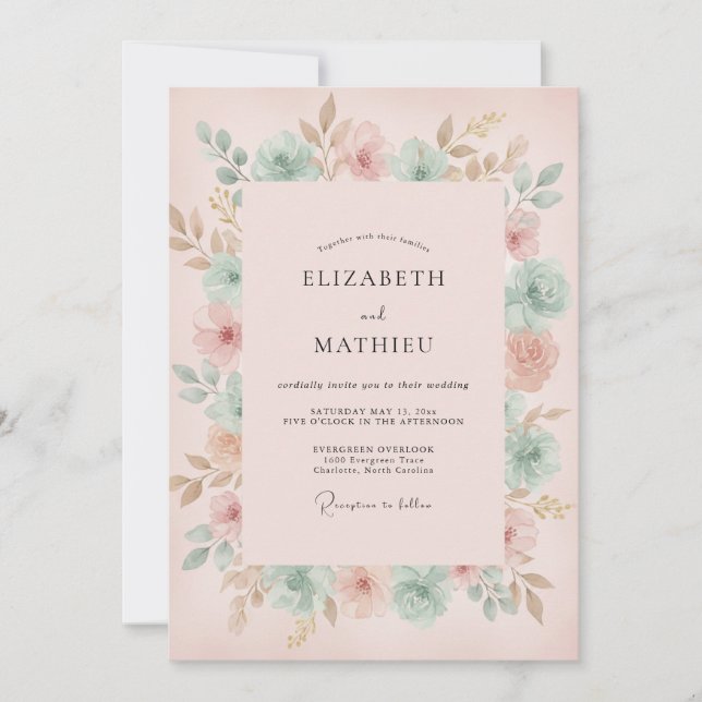 Convite Casamento de Ranunculus Eucalipto com Hortelã e Pê (Frente)