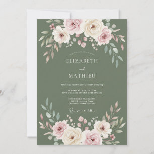 Convite Casamento de Ranunculus Eucalipto com Oliva Rosa S