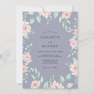 Convite Casamento de Ranunculus Eucalipto com Periwinkle E