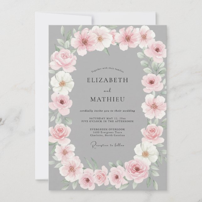 Convite Casamento de Ranunculus Eucalipto com Rosa de Ardó (Frente)