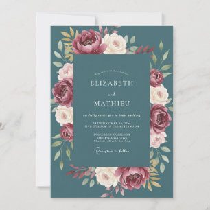 Convite Casamento de Ranunculus Eucalipto com Slate Blush