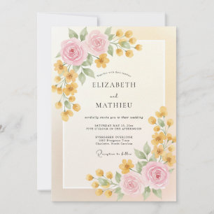 Convite Casamento de Ranunculus Eucalipto Creme Dourado