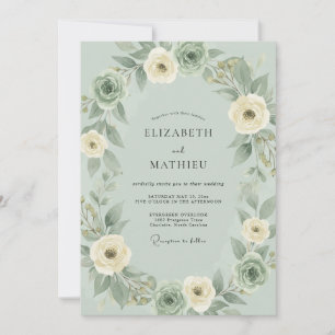 Convite Casamento de Ranunculus Eucalipto Creme Sage