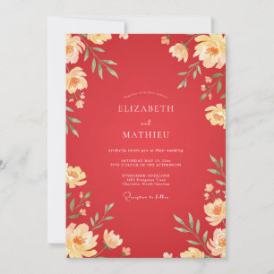 Convite Casamento de Ranunculus Eucalipto Creme Vermelho