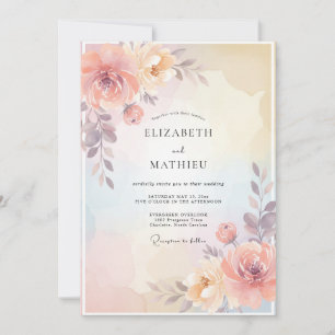 Convite Casamento de Ranunculus Eucalipto Damasco Champanh