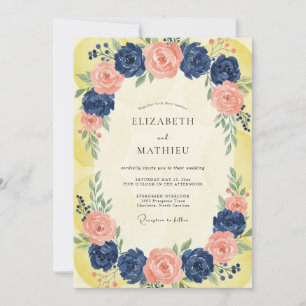 Convite Casamento de Ranunculus Eucalipto Damasco Cobalto