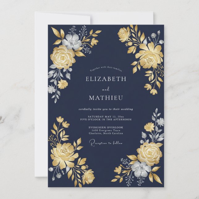 Convite Casamento de Ranunculus Eucalipto Dourado à Meia-N (Frente)