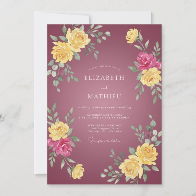 Convite Casamento de Ranunculus Eucalipto Dourado Malva (Frente)
