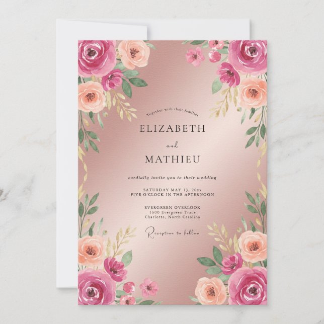 Convite Casamento de Ranunculus Eucalipto e Champanhe Fuch (Frente)