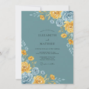 Convite Casamento de Ranunculus Eucalipto em Aço Dourado