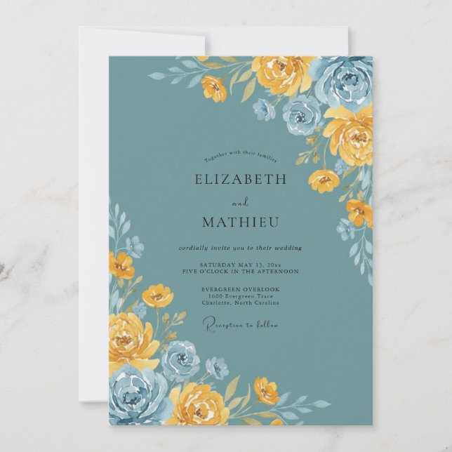 Convite Casamento de Ranunculus Eucalipto em Aço Dourado (Frente)