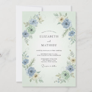 Convite Casamento de Ranunculus Eucalipto Hortelã Periwink