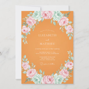 Convite Casamento de Ranunculus Eucalipto Laranja Rosa