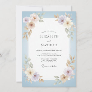 Convite Casamento de Ranunculus Eucalipto Lavanda Azul Pó