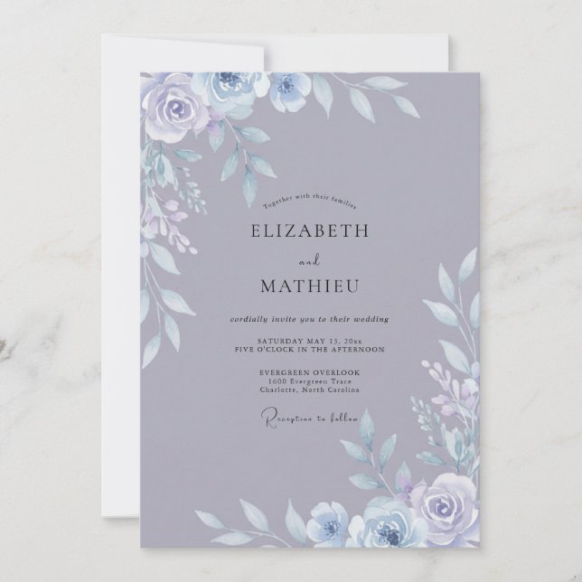 Convite Casamento de Ranunculus Eucalipto Lavanda Empoeira (Frente)
