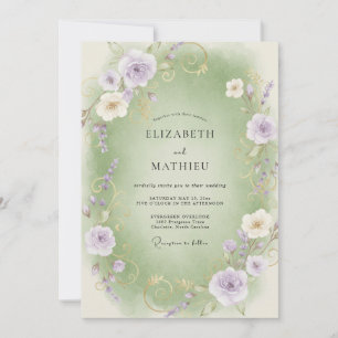 Convite Casamento de Ranunculus Eucalipto Lilás Celadão