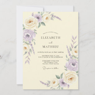 Convite Casamento de Ranunculus Eucalipto Lilás Marfim
