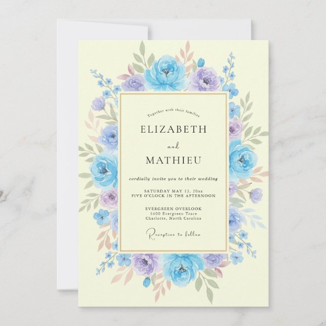 Convite Casamento de Ranunculus Eucalipto Lilás Roxo-azula (Frente)