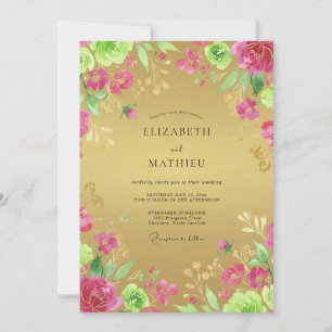 Convite Casamento de Ranunculus Eucalipto Magenta Dourado