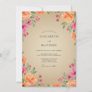 Convite Casamento de Ranunculus Eucalipto Magenta Pêssego
