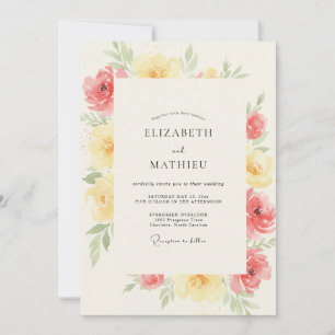Convite Casamento de Ranunculus Eucalipto Manteiga Coral