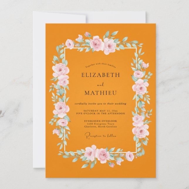 Convite Casamento de Ranunculus Eucalipto Marigold Blush (Frente)