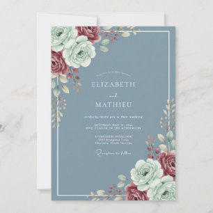 Convite Casamento de Ranunculus Eucalipto Marrom Aço