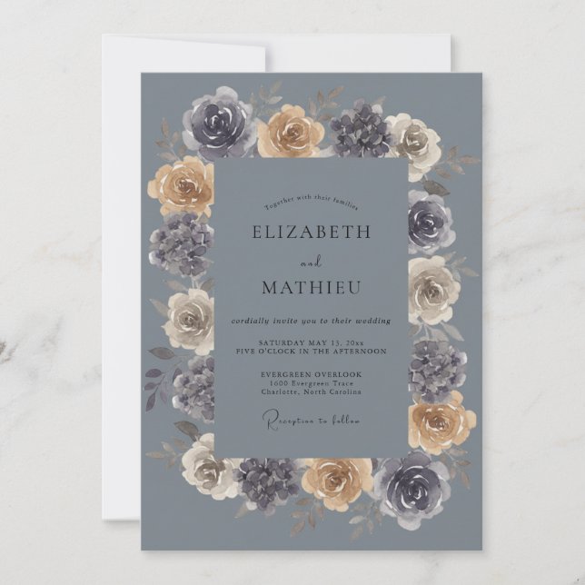 Convite Casamento de Ranunculus Eucalipto Mauve Aço (Frente)